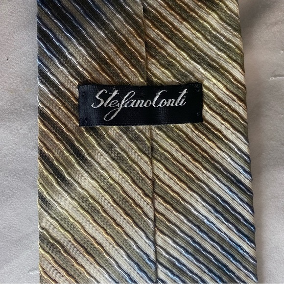 Stephano Conte Mens Blue & Gold Ombré Summer Style Striped Italian Silk Tie - Picture 2 of 5